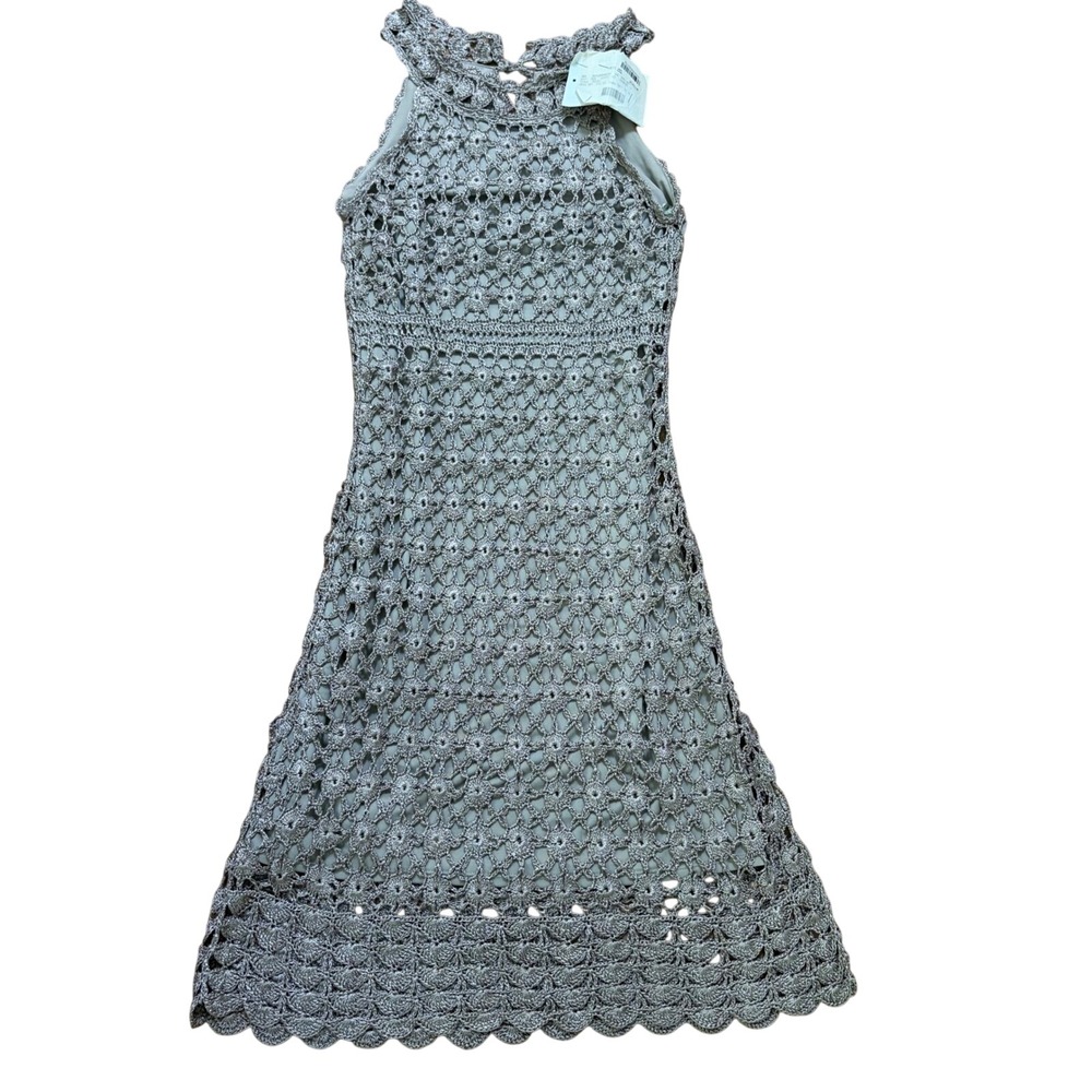 INC International Concepts‎ Metallic Crochet Halter Dress XS Boho Cocktail Party